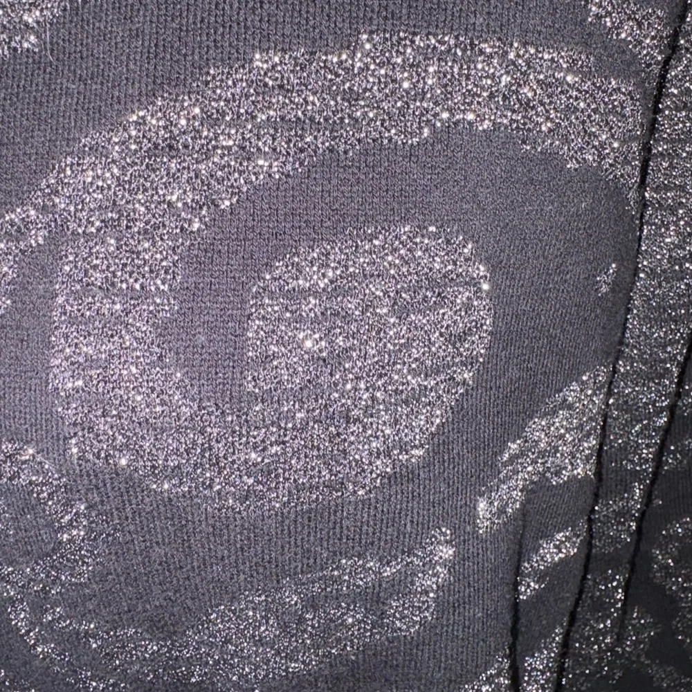CHICOS SIZE 2 SIZE LARGE OPEN FRONT CARDIGAN W/ SPARKLY ABSTRACT PAISLEY DESIGN
